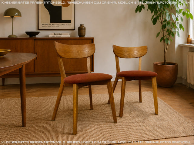 Formschöner und sehr gemütlicher Stuhl aus Eiche mit stimmigen Originalbezug in Rostorange / Terrakotta I Esszimmerstuhl Küchenstuhl Holzstuhl Modern Vintage I Berlin Magdeburg Stuttgart