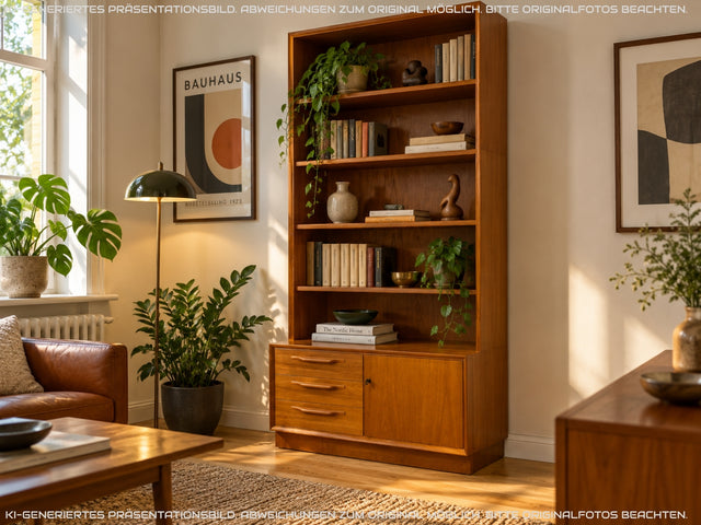WMK I Hochwertiger Vintage Bücherschrank von Strobeck in skandinavischem Still mit Schubladen I Teakholz I Bücherregal Regal Holzregal Danish Design Mid-Century Vintage Teak I