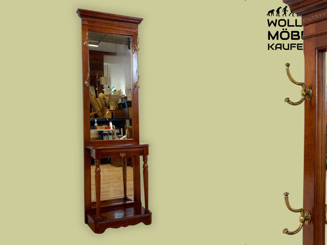 Sehr elegante Vintage Flurgarderobe im antikem Stil mit Spiegel, Ablage, Schublade und Kleiderhaken aus Messing I Garderobe Wandgarderobe Flurkommode Spiegelkommode I
