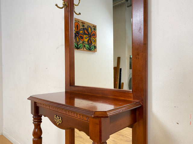 Sehr elegante Vintage Flurgarderobe im antikem Stil mit Spiegel, Ablage, Schublade und Kleiderhaken aus Messing I Garderobe Wandgarderobe Flurkommode Spiegelkommode I