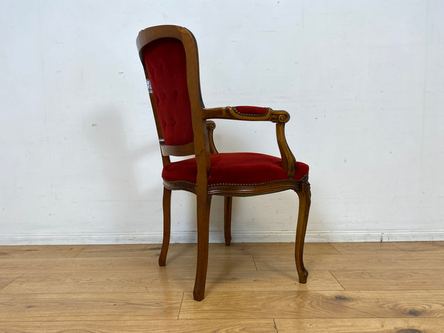 Eleganter und sehr gut erhaltener Vintage Salonsessel mit handverziertem Holzrahmen und grandiosem Bordeaux rotem Bezug I Sessel Armlehnstuhl Stuhl Stilmöbel Barock I