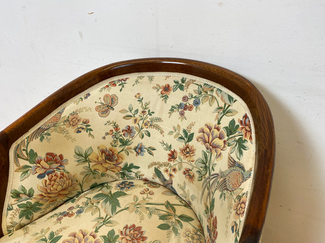 Vornehmer handverzierter Vintage Salonsessel mit Schwänen und tollem floralem, jedoch etwas fleckigem, Bezug I Sessel Stuhl Armlehnstuhl Lesesessel Sitzgarnitur Stilmöbel I