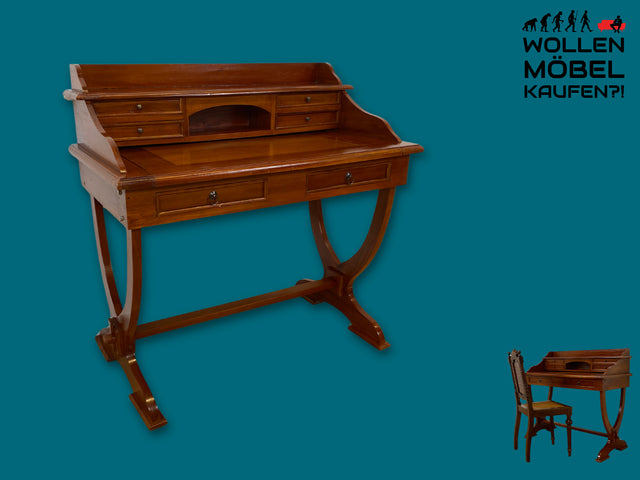 Formschöner und gut erhaltener Vintage Schreibtisch im antikem Stil mit ausziehbarer Schreibfläche und Messinggriffen I Sekretär Arbeitstisch Writing Desk Schminktisch I