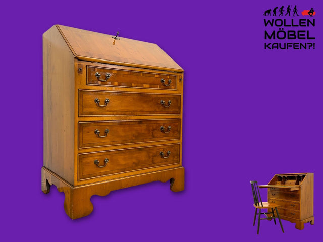 Hübscher Vintage Sekretär in englischem Stil mit stabiler Schreibklappe und Lederschreibunterlage I Schreibkommode Schreibschrank Schreibtisch Kommode Schubladenkommode Regency