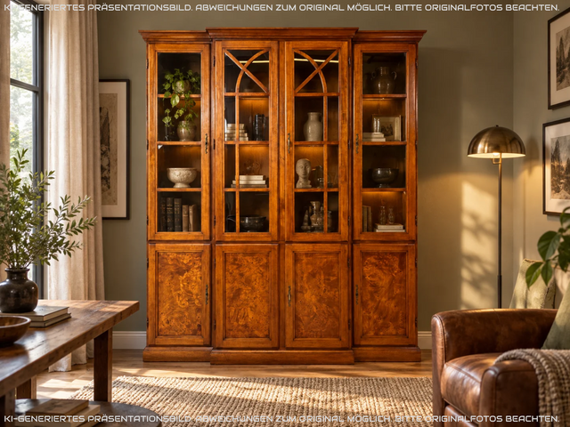 Stilvolle Vintage Vitrine im englischem Stil mit Sprossenfenstern I Büchervitrine Bücherschrank Bücherregal Regal Wohnzimmerschrank Highboard Wohnwand Stilmöbel Regency I
