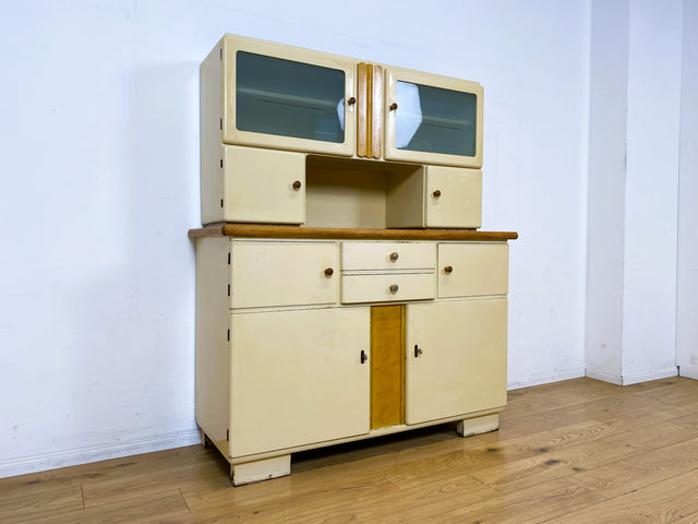 Sehr schöne und geräumige weiße 30er Jahre Art Deco Küchenanrichte mit Vitrine  I Anrichte Büfett Buffet Küchenschrank Küche Kredenz Schrank Antik Vintage Shabby Chic I