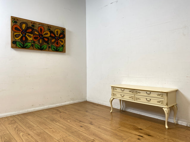 Sehr elegante weiße 70er Jahre Chippendale Kommode mit Schubladen und Messinggriffen I Sideboard Schubladenkommode Wäschekommode TV Lowboard Flurkommode Barock Vintage I