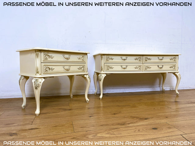 Sehr elegante weiße 70er Jahre Chippendale Kommode mit Schubladen und Messinggriffen I Sideboard Schubladenkommode Wäschekommode TV Lowboard Flurkommode Barock Vintage I