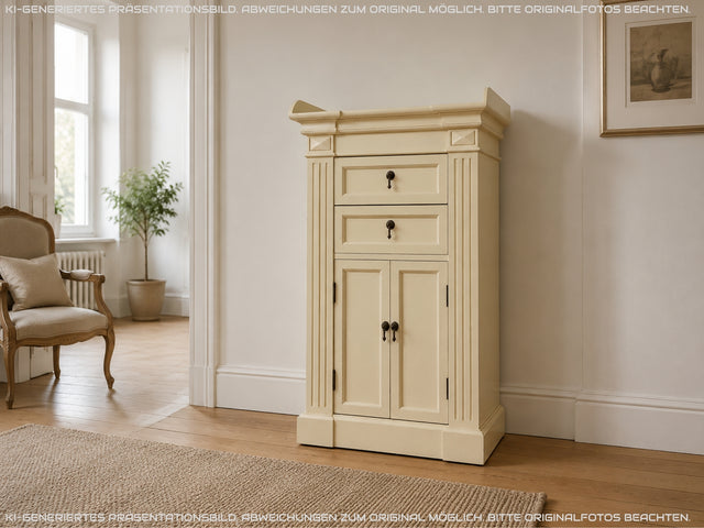 Sehr schöner weißer Vintage Schrank im antiken Stil mit Schubladen und Messinggriffen I Kommode Flurkommode Garderobe Wäschekommode Schuhkommode Schuhschrank Garderobe I