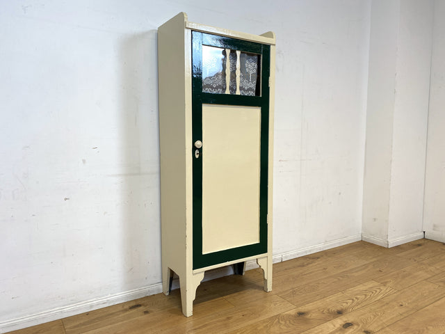 Schöner weißer antiker Hochschrank I Vollholz I Schrank Vitrine Wäscheschrank Highboard Küchenschrank Schuhschrank Flurschrank Bücherschrank Geschirrschrank Jugendstil Vintage I