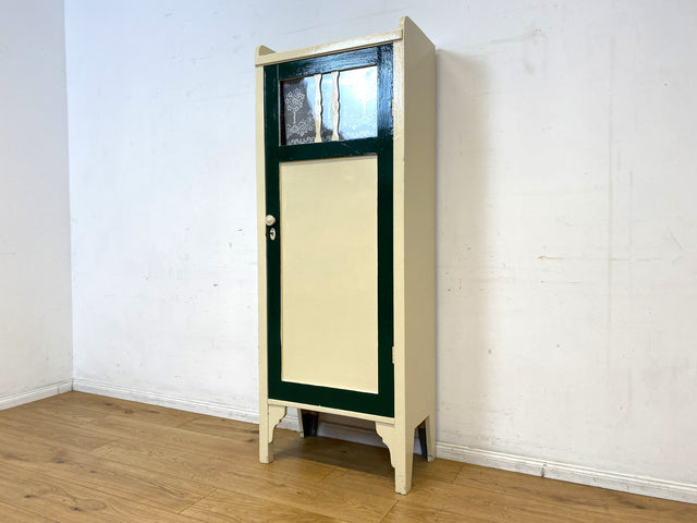 Schöner weißer antiker Hochschrank I Vollholz I Schrank Vitrine Wäscheschrank Highboard Küchenschrank Schuhschrank Flurschrank Bücherschrank Geschirrschrank Jugendstil Vintage I
