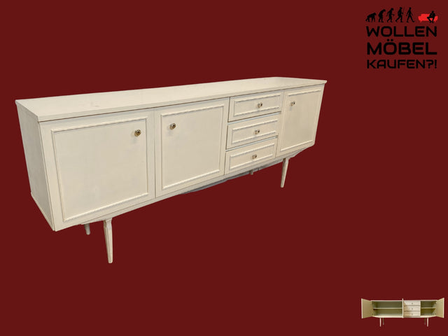 Sehr schönes weißes 70er Jahre Sideboard mit Schubladen & hübschen Originalgriffen I Kommode Anrichte Schrank TV Lowboard Bank Fernsehkommode Wäschekommode Retro Vintage I