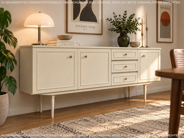 Sehr schönes weißes 70er Jahre Sideboard mit Schubladen & hübschen Originalgriffen I Kommode Anrichte Schrank TV Lowboard Bank Fernsehkommode Wäschekommode Retro Vintage I