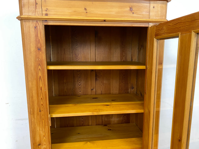 WMK I Eleganter antiker Schrank aus massivem Kiefernholz mit Glastüren & Schublade I Wäscheschrank Kleiderschrank Vitrinenschrank Vitrine Bauernschrank Vertiko Gründerzeit I