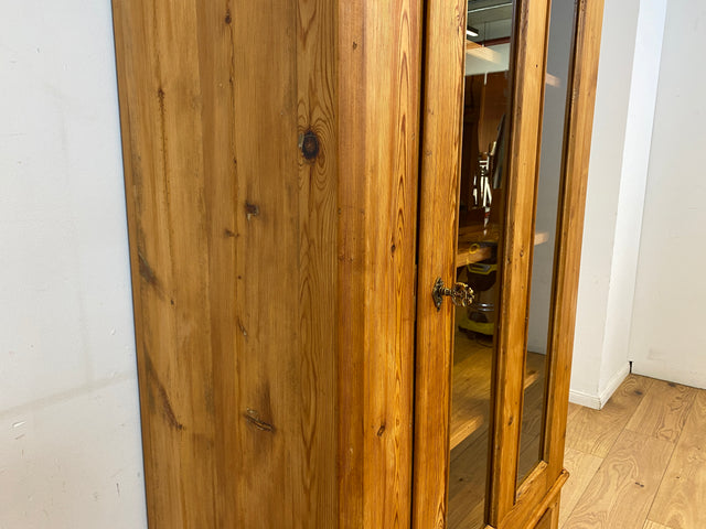 WMK I Eleganter antiker Schrank aus massivem Kiefernholz mit Glastüren & Schublade I Wäscheschrank Kleiderschrank Vitrinenschrank Vitrine Bauernschrank Vertiko Gründerzeit I