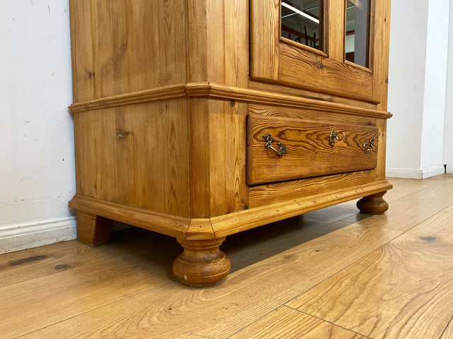 WMK I Eleganter antiker Schrank aus massivem Kiefernholz mit Glastüren & Schublade I Wäscheschrank Kleiderschrank Vitrinenschrank Vitrine Bauernschrank Vertiko Gründerzeit I