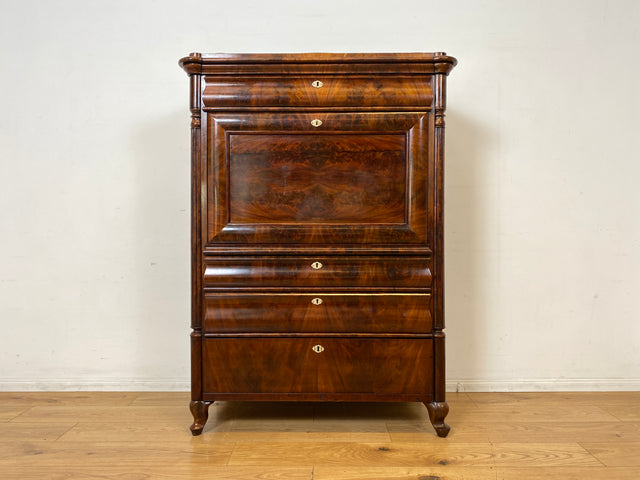 Edler antiker Schreibsekretär mit ausziehbarer Schreibunterlage I um 1840, Massivholz in Nussbaum I Sekretär Schreibschrank Schreibkommode Highboard Schrank Anrichte Biedermeier Vintage I