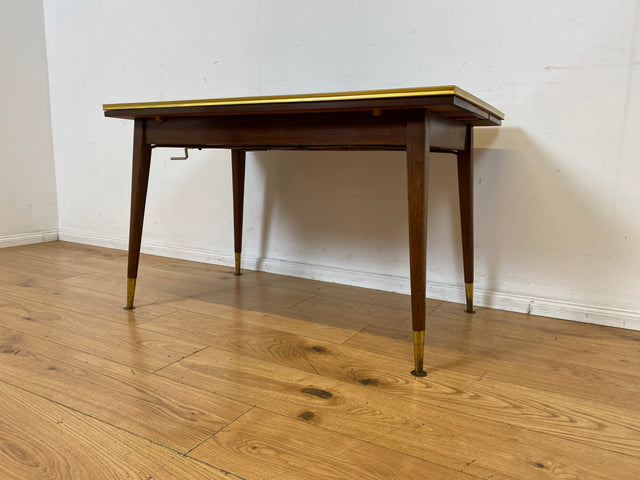 Sehr gut erhaltener auszieh- & höhenverstellbarer Mid-Century Tisch mit pflegeleichter Resopal Tischplatte I Multifunktionstisch Küchentisch Esstisch Couchtisch Retro Vintage 50er 60er I