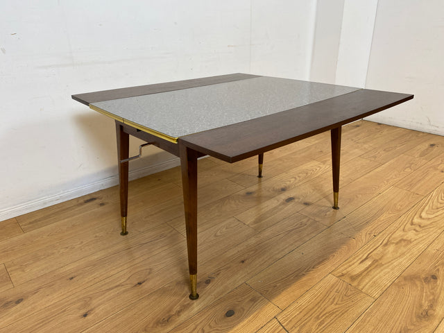 Sehr gut erhaltener auszieh- & höhenverstellbarer Mid-Century Tisch mit pflegeleichter Resopal Tischplatte I Multifunktionstisch Küchentisch Esstisch Couchtisch Retro Vintage 50er 60er I