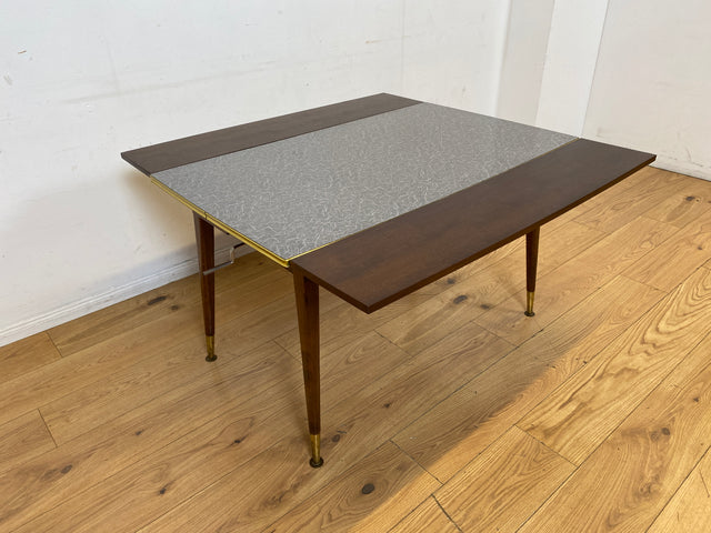 Sehr gut erhaltener auszieh- & höhenverstellbarer Mid-Century Tisch mit pflegeleichter Resopal Tischplatte I Multifunktionstisch Küchentisch Esstisch Couchtisch Retro Vintage 50er 60er I