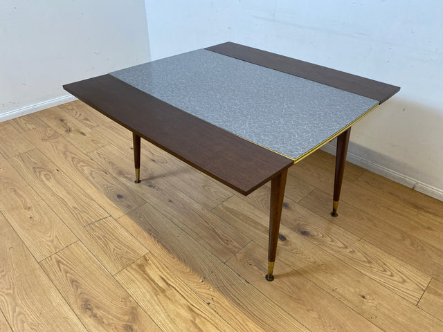 Sehr gut erhaltener auszieh- & höhenverstellbarer Mid-Century Tisch mit pflegeleichter Resopal Tischplatte I Multifunktionstisch Küchentisch Esstisch Couchtisch Retro Vintage 50er 60er I