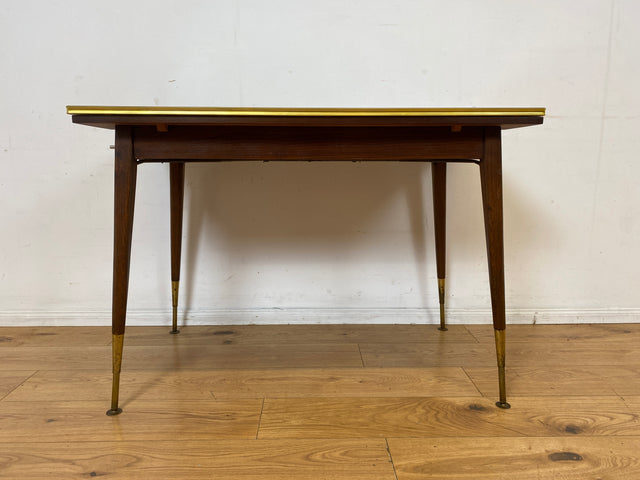 Sehr gut erhaltener auszieh- & höhenverstellbarer Mid-Century Tisch mit pflegeleichter Resopal Tischplatte I Multifunktionstisch Küchentisch Esstisch Couchtisch Retro Vintage 50er 60er I