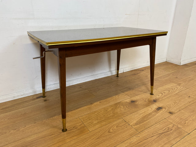 Sehr gut erhaltener auszieh- & höhenverstellbarer Mid-Century Tisch mit pflegeleichter Resopal Tischplatte I Multifunktionstisch Küchentisch Esstisch Couchtisch Retro Vintage 50er 60er I
