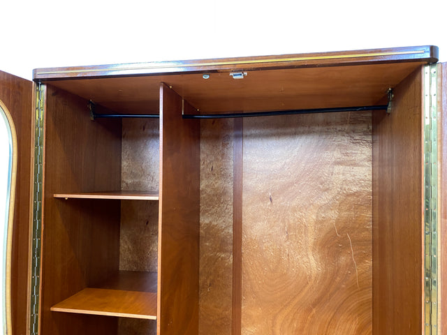 Besonders schöner und perfekt aufgeteilter dunkler Mid-Century Kleiderschrank mit Glastüren I Schrank Schlafzimmerschrank Wäscheschrank Rockabilly Vintage 50er 60er I