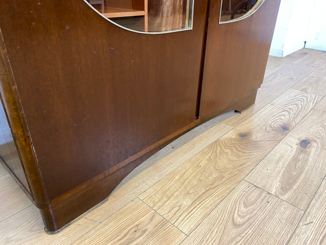 Besonders schöner und perfekt aufgeteilter dunkler Mid-Century Kleiderschrank mit Glastüren I Schrank Schlafzimmerschrank Wäscheschrank Rockabilly Vintage 50er 60er I