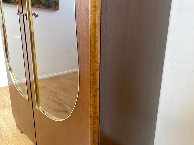 Besonders schöner und perfekt aufgeteilter dunkler Mid-Century Kleiderschrank mit Glastüren I Schrank Schlafzimmerschrank Wäscheschrank Rockabilly Vintage 50er 60er I