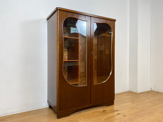Besonders schöner und perfekt aufgeteilter dunkler Mid-Century Kleiderschrank mit Glastüren I Schrank Schlafzimmerschrank Wäscheschrank Rockabilly Vintage 50er 60er I
