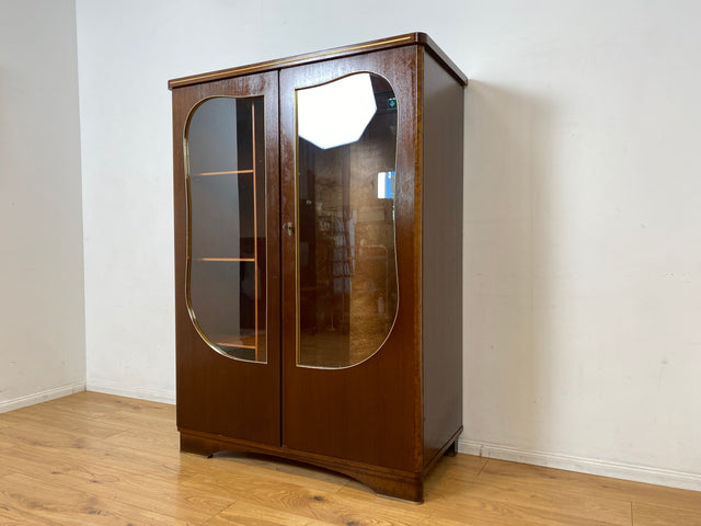 Besonders schöner und perfekt aufgeteilter dunkler Mid-Century Kleiderschrank mit Glastüren I Schrank Schlafzimmerschrank Wäscheschrank Rockabilly Vintage 50er 60er I