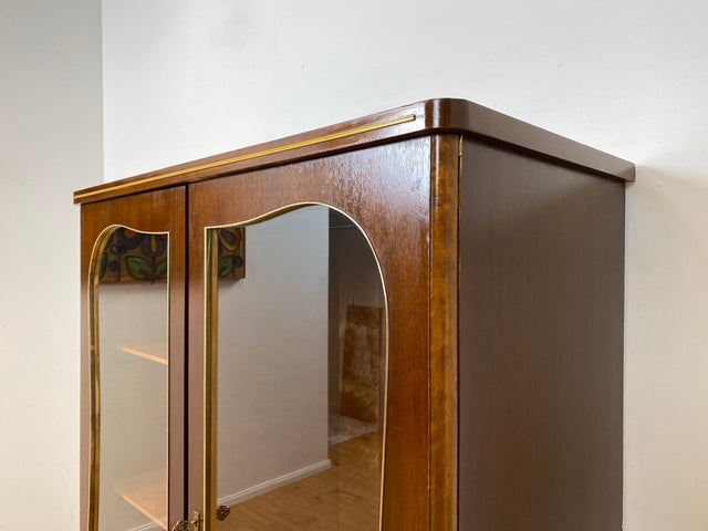 Besonders schöner und perfekt aufgeteilter dunkler Mid-Century Kleiderschrank mit Glastüren I Schrank Schlafzimmerschrank Wäscheschrank Rockabilly Vintage 50er 60er I