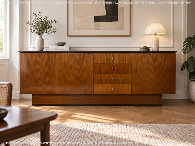 Stilvolles und sehr gut erhaltenes dunkles Vintage Sideboard mit Schubladen I Schrank Anrichte Lowboard Wäschekommode Fernsehkommode TV Board Mid-Century Retro 60er 70er I