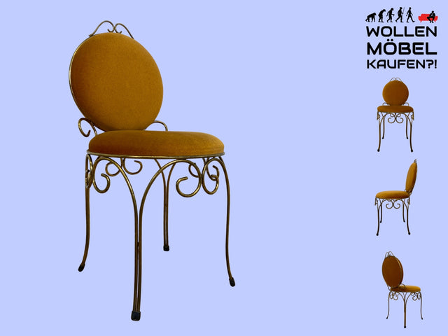 Sehr eleganter und gut erhaltener goldener 60er Jahre Stuhl aus Metall mit Samtbezug I Salonstuhl Metallstuhl Esszimmerstuhl Schreibtischstuhl Küchenstuhl Vintage I