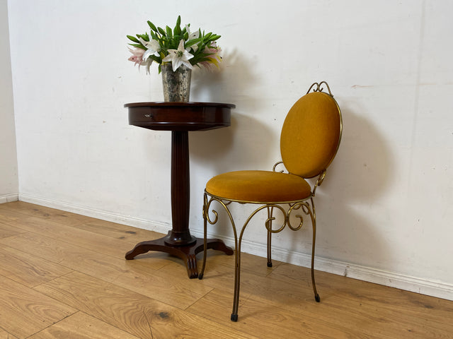 Sehr eleganter und gut erhaltener goldener 60er Jahre Stuhl aus Metall mit Samtbezug I Salonstuhl Metallstuhl Esszimmerstuhl Schreibtischstuhl Küchenstuhl Vintage I
