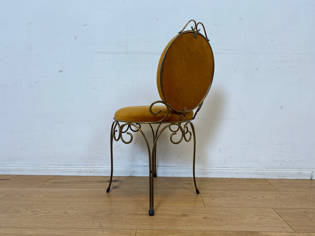 Sehr eleganter und gut erhaltener goldener 60er Jahre Stuhl aus Metall mit Samtbezug I Salonstuhl Metallstuhl Esszimmerstuhl Schreibtischstuhl Küchenstuhl Vintage I