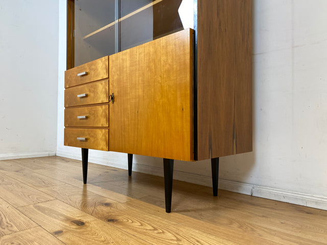 Stilvoller heller Mid-Century Wohnzimmerschrank aus 1969 mit Vitrine und Schubladen I Schrank Highboard Bücherschrank Kommode Sideboard Geschirrschrank Vintage Retro 70er