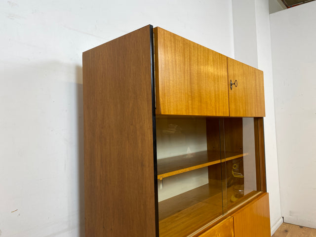 Stilvoller heller Mid-Century Wohnzimmerschrank aus 1969 mit Vitrine und Schubladen I Schrank Highboard Bücherschrank Kommode Sideboard Geschirrschrank Vintage Retro 70er