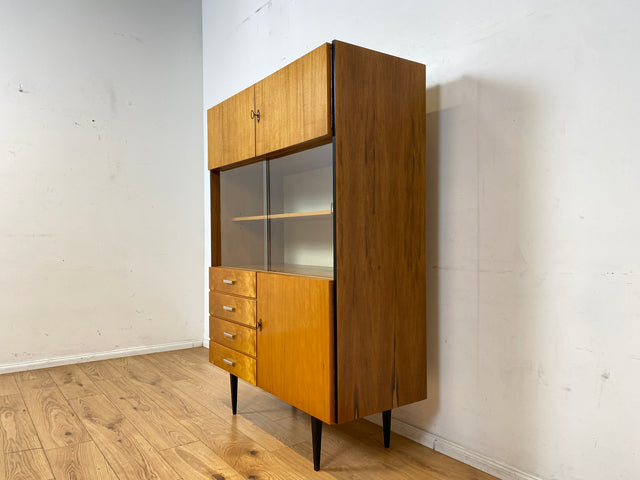 Stilvoller heller Mid-Century Wohnzimmerschrank aus 1969 mit Vitrine und Schubladen I Schrank Highboard Bücherschrank Kommode Sideboard Geschirrschrank Vintage Retro 70er