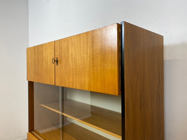 Stilvoller heller Mid-Century Wohnzimmerschrank aus 1969 mit Vitrine und Schubladen I Schrank Highboard Bücherschrank Kommode Sideboard Geschirrschrank Vintage Retro 70er
