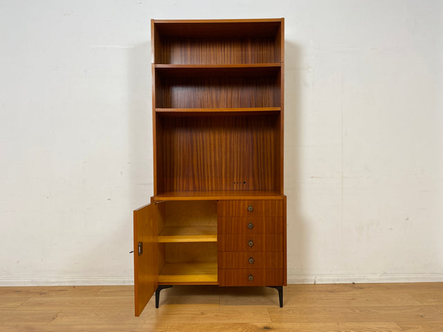 Sehr schöner modularer Mid-Century Bücherschrank auf neuen Metallfüßen mit Schubladen I Regal Bücherregal Highboard Kommode Regalwand Wohnwand Vintage Retro 60er I
