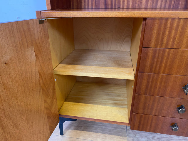 Sehr schöner modularer Mid-Century Bücherschrank auf neuen Metallfüßen mit Schubladen I Regal Bücherregal Highboard Kommode Regalwand Wohnwand Vintage Retro 60er I
