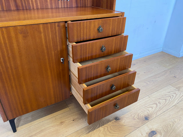 Sehr schöner modularer Mid-Century Bücherschrank auf neuen Metallfüßen mit Schubladen I Regal Bücherregal Highboard Kommode Regalwand Wohnwand Vintage Retro 60er I