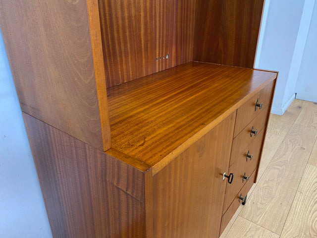 Sehr schöner modularer Mid-Century Bücherschrank auf neuen Metallfüßen mit Schubladen I Regal Bücherregal Highboard Kommode Regalwand Wohnwand Vintage Retro 60er I