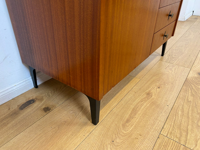Sehr schöner modularer Mid-Century Bücherschrank auf neuen Metallfüßen mit Schubladen I Regal Bücherregal Highboard Kommode Regalwand Wohnwand Vintage Retro 60er I