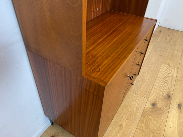 Sehr schöner modularer Mid-Century Bücherschrank auf neuen Metallfüßen mit Schubladen I Regal Bücherregal Highboard Kommode Regalwand Wohnwand Vintage Retro 60er I