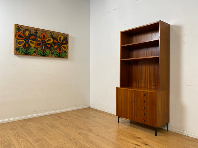 Sehr schöner modularer Mid-Century Bücherschrank auf neuen Metallfüßen mit Schubladen I Regal Bücherregal Highboard Kommode Regalwand Wohnwand Vintage Retro 60er I