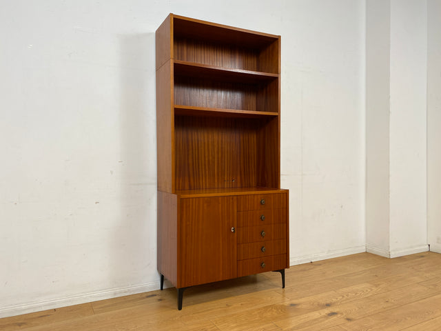 Sehr schöner modularer Mid-Century Bücherschrank auf neuen Metallfüßen mit Schubladen I Regal Bücherregal Highboard Kommode Regalwand Wohnwand Vintage Retro 60er I