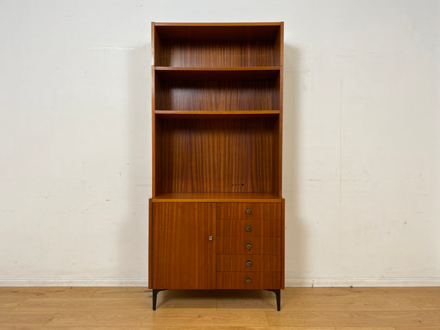 Sehr schöner modularer Mid-Century Bücherschrank auf neuen Metallfüßen mit Schubladen I Regal Bücherregal Highboard Kommode Regalwand Wohnwand Vintage Retro 60er I